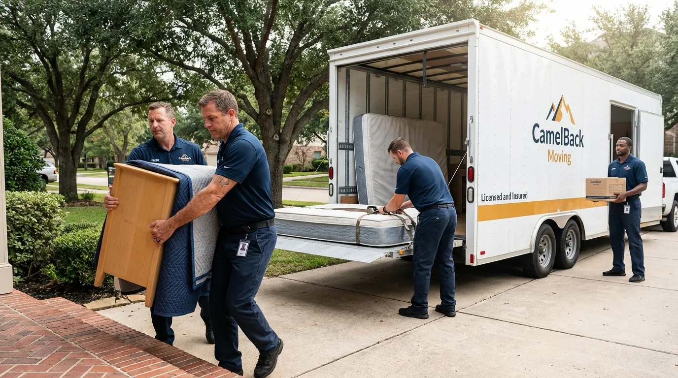 Crew loading residential truck for cross-state move from Elmont, NY