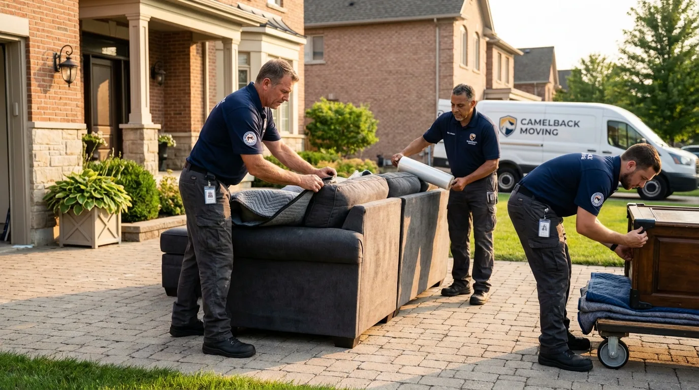 Large estate moving crew wrapping furniture in Elmont, NY