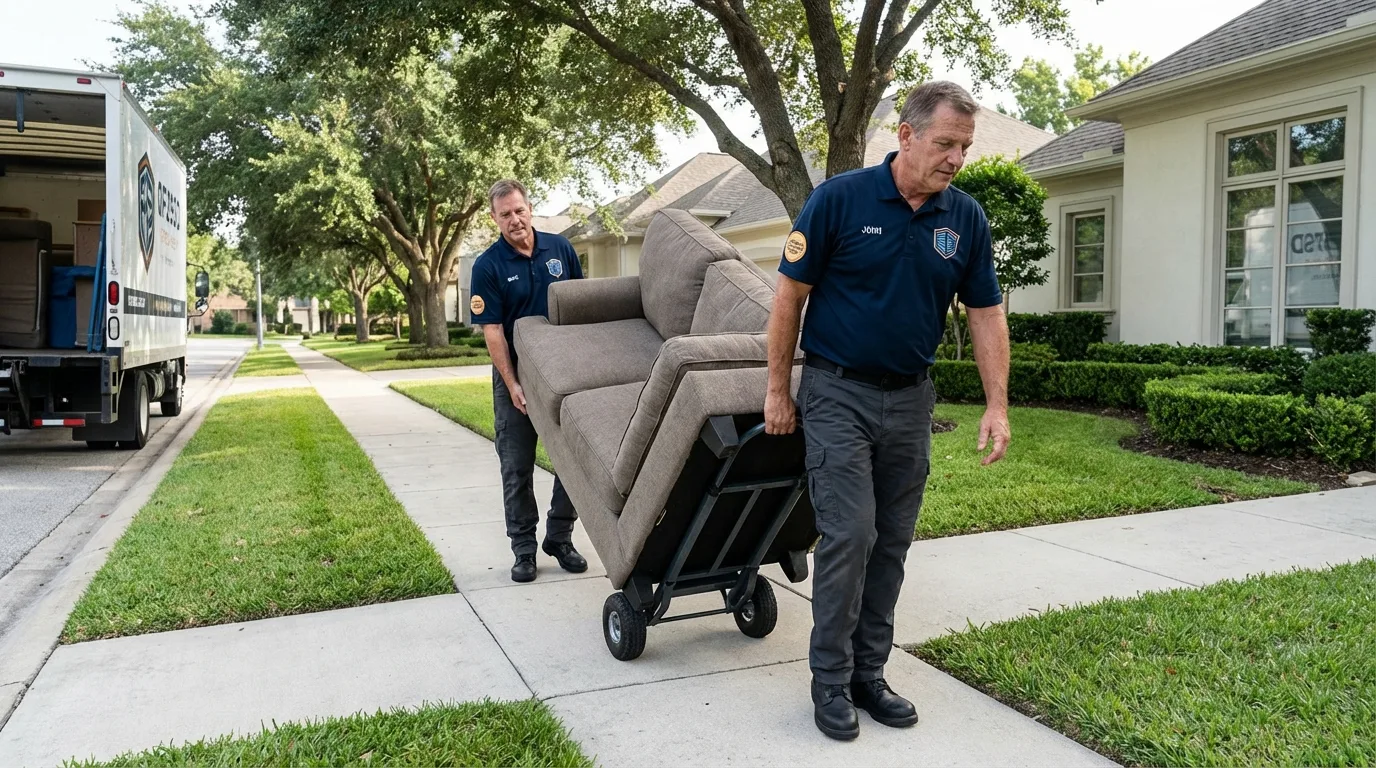 Local residential moving crew loading furniture in Elmont, NY